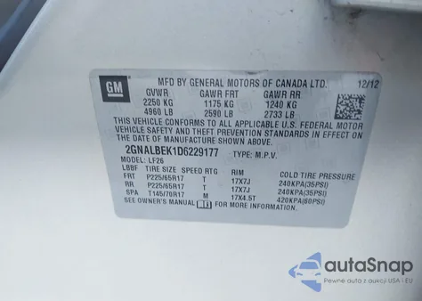 2013 Chevrolet Equinox Ls из США, поврежденный, VIN 2GNALBEK1D6229177